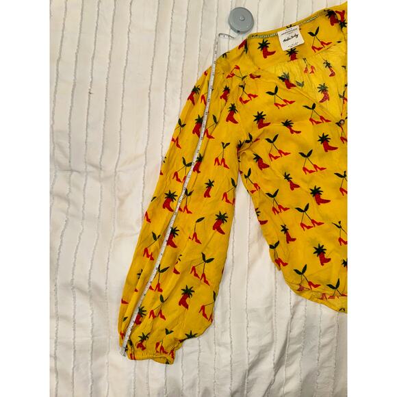 Anthropologie Button Down Front Tie Blouse Yellow Women’s 2 Festival Boho Fruit - Picture 12 of 16